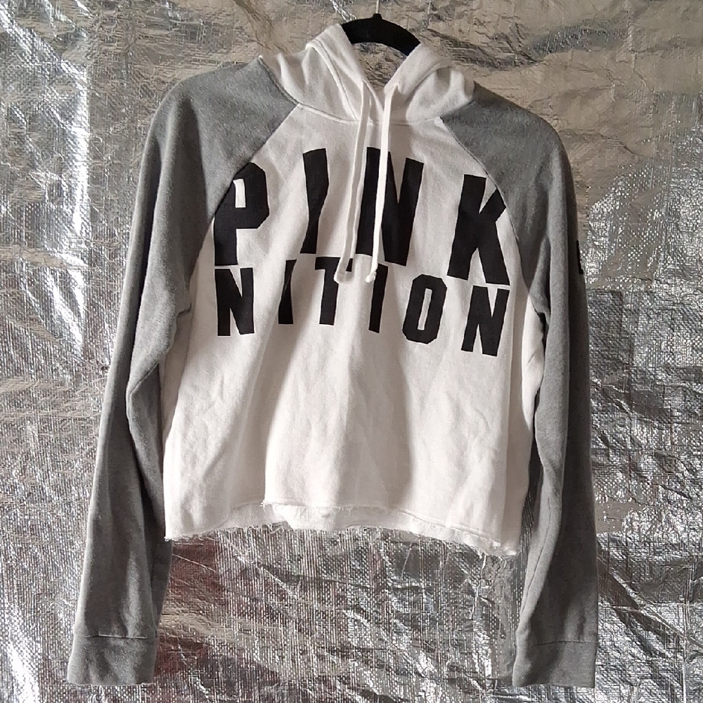 Women's Gray and White Hoodie Sweater